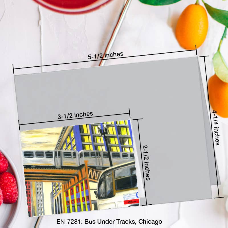 Bus Under Tracks, Chicago, Greeting Card (#7281A)