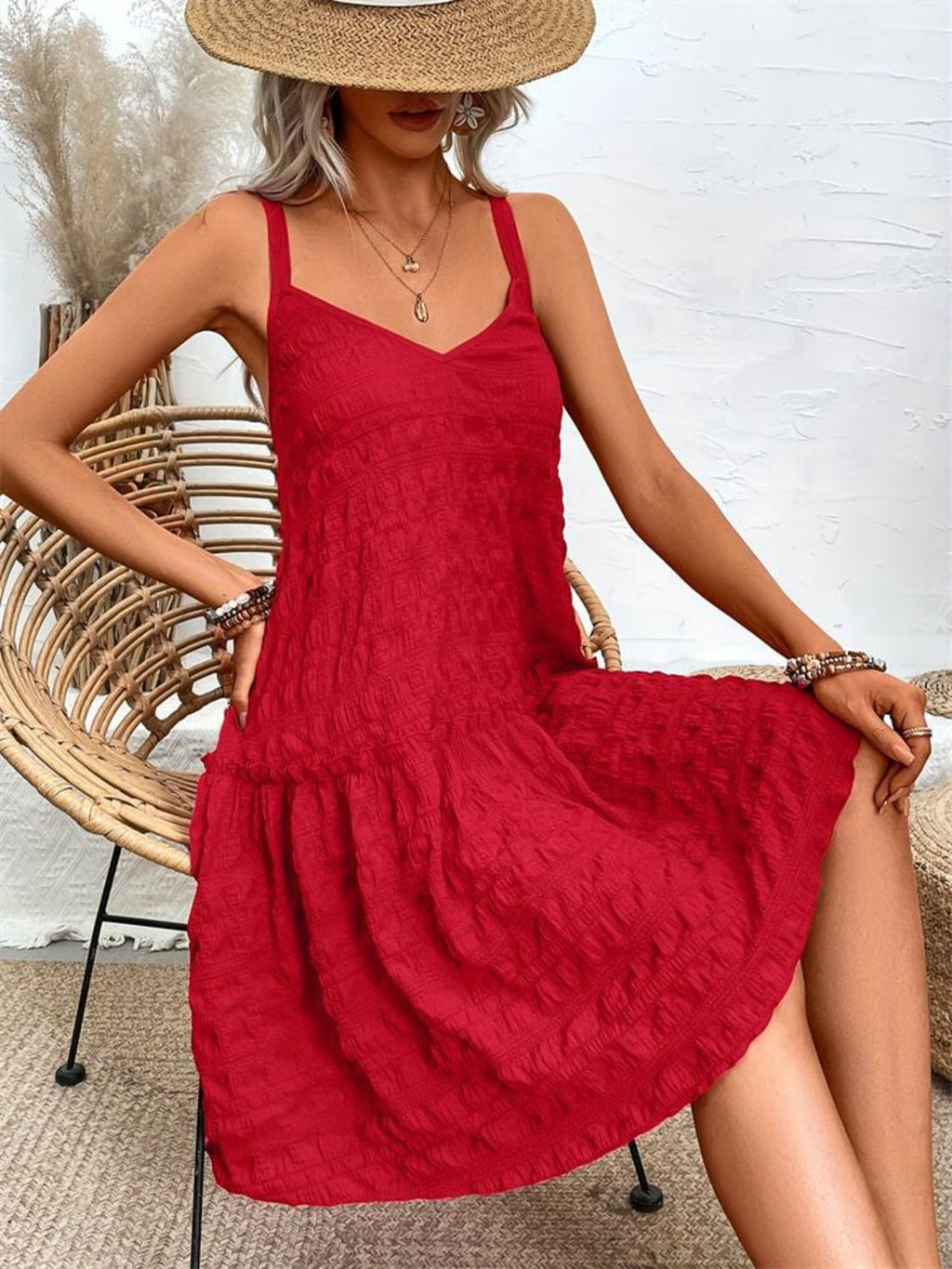 Crisscross Double Spaghetti Straps Tiered Cami Dress