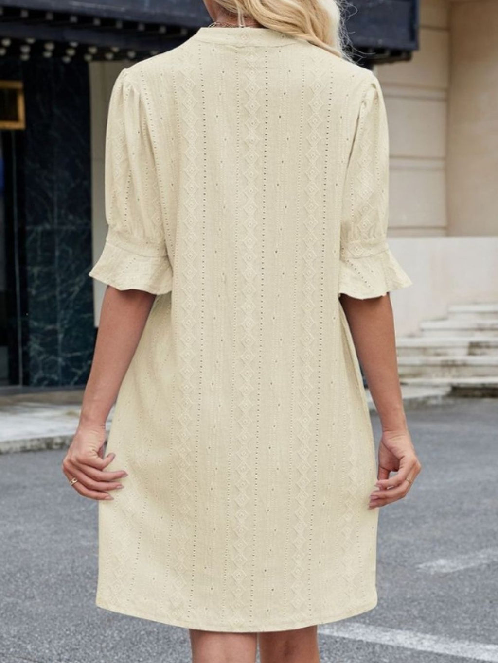 Eyelet Flounce Sleeve Mini Dress