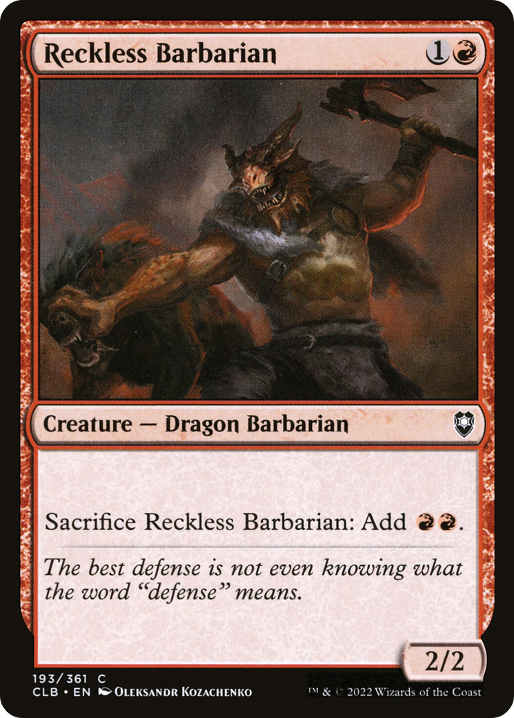 Reckless Barbarian (CLB-193) - Commander Legends: Battle for Baldur's Gate Foil