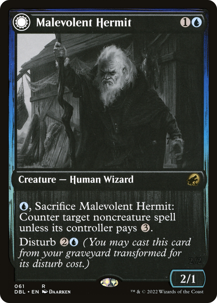 Malevolent Hermit // Benevolent Geist (DBL-061) - Innistrad: Double Feature: (Double Faced Transform)