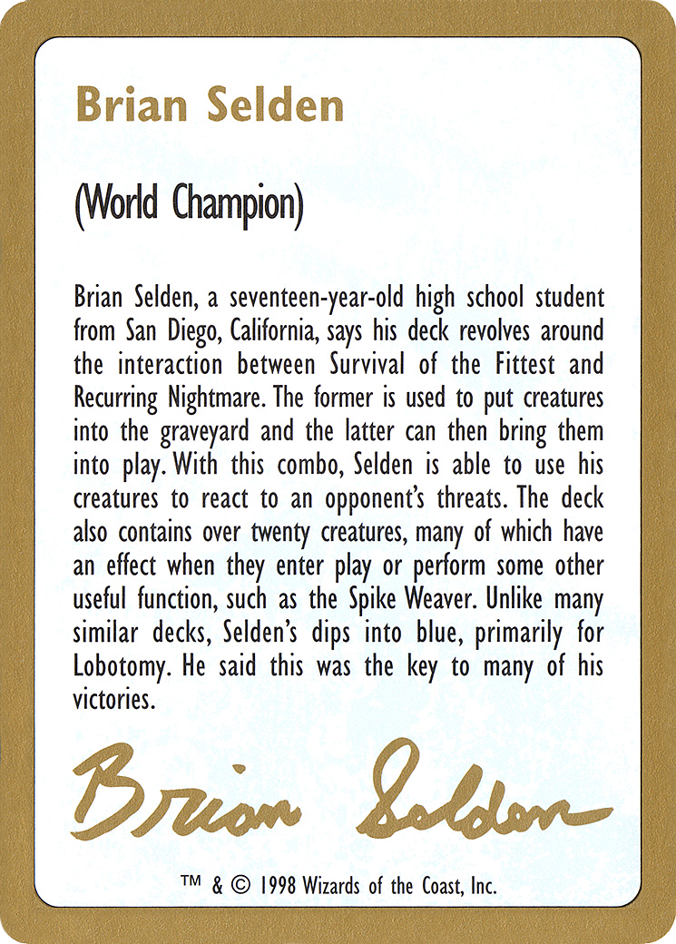 Brian Selden Bio (WCD-) - World Championship Decks 1998