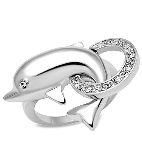 3W032 - Rhodium Brass Ring with Top Grade Crystal in Clear