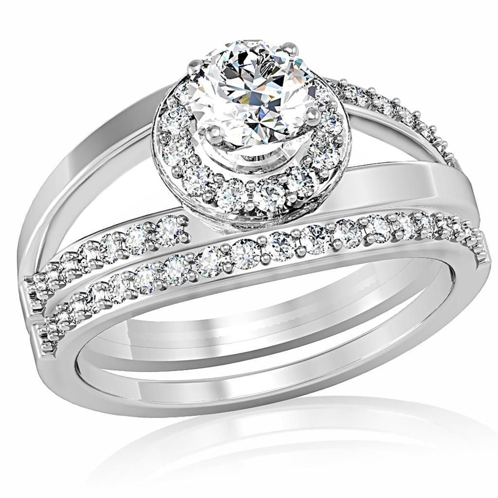 1W164 - Rhodium Brass Ring with AAA Grade CZ in Clear