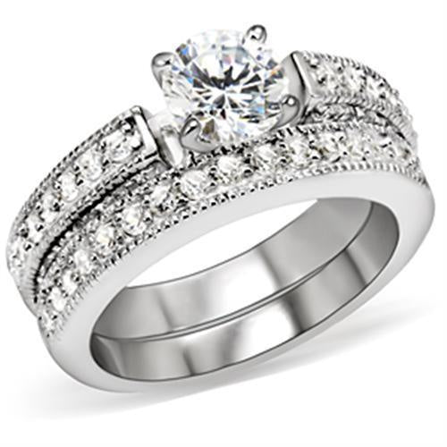 5X016 - Rhodium Brass Ring with AAA Grade CZ in Clear