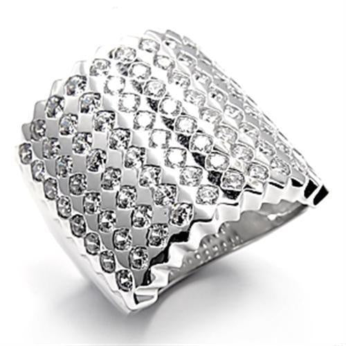 7X005 - Rhodium Brass Ring with AAA Grade CZ in Clear