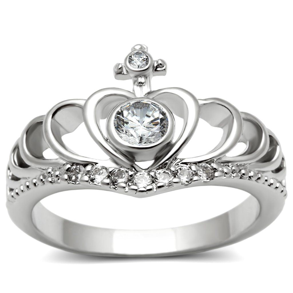 3W229 - Rhodium Brass Ring with AAA Grade CZ in Clear