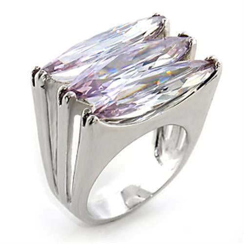 80306 - Rhodium Brass Ring with AAA Grade CZ in Light Amethyst