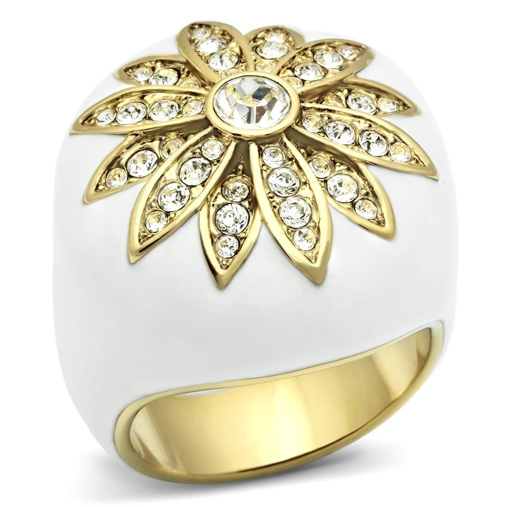 GL326 - IP Gold(Ion Plating) Brass Ring with Top Grade Crystal in Clear