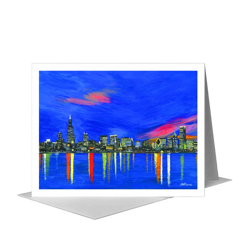 Dusk Skyline, Chicago, Greeting Card (#7365A)