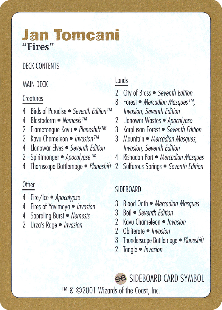 Jan Tomcani Decklist (WCD-) - World Championship Decks 2001