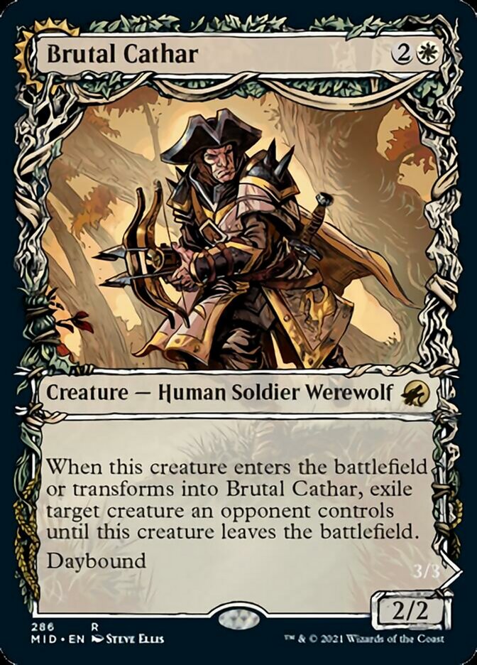 Brutal Cathar // Moonrage Brute (MID-286) - Innistrad: Midnight Hunt: (Showcase, Double Faced Transform) Foil
