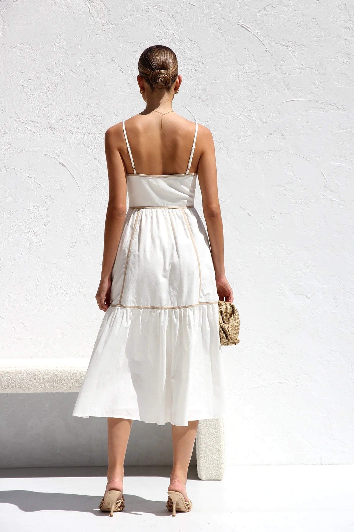 Contrast Trim Square Neck Midi Cami Dress