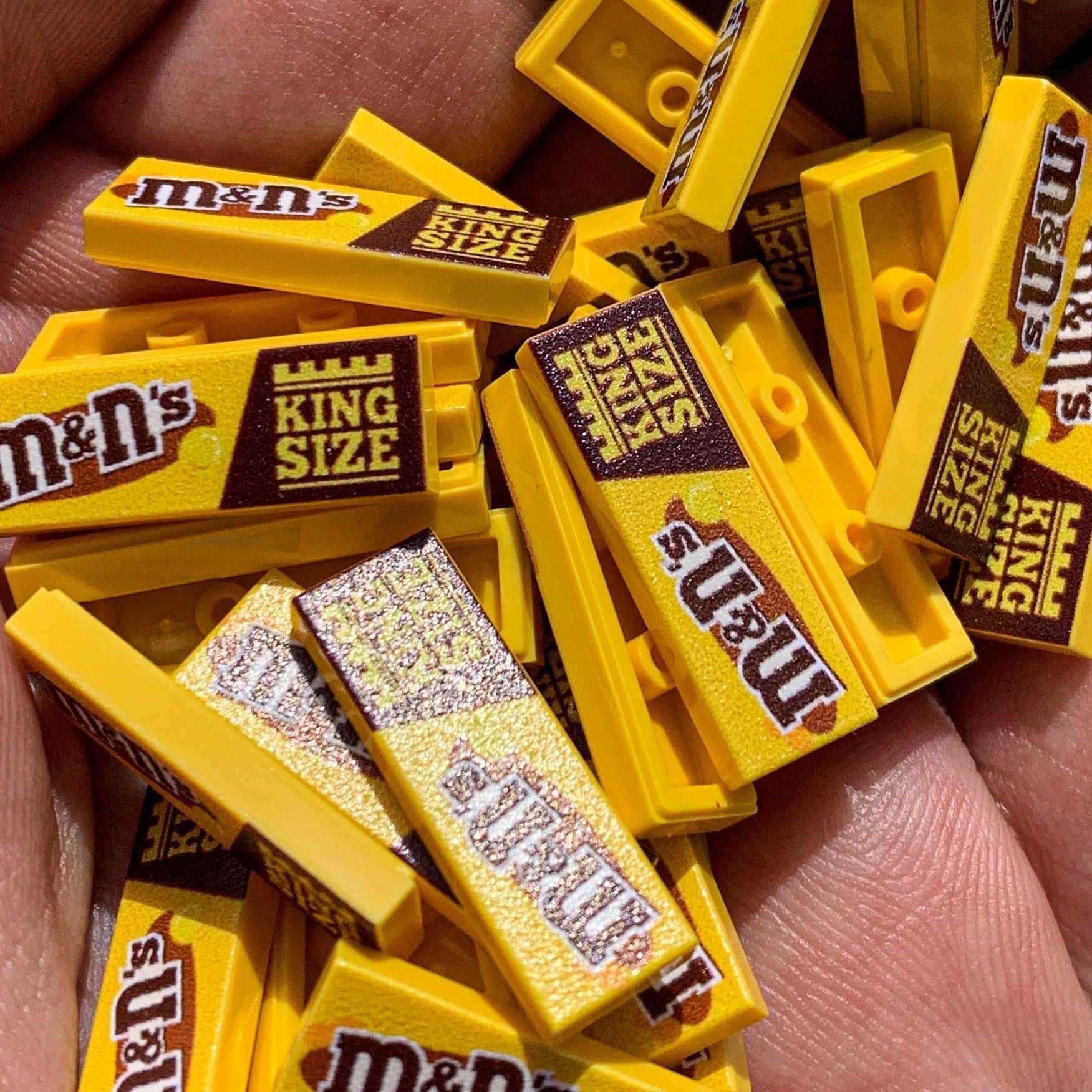 M&N's (Peanut) Candy (King Size) 1x3 Tile made using LEGO part